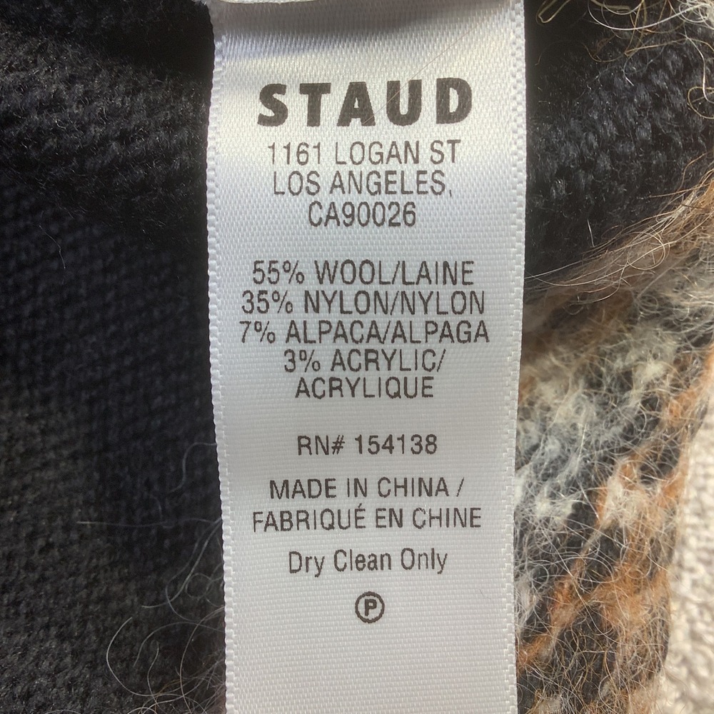 STAUD Liza Sweater Dress Zermatt Black Fair Isle Wool Alpaca Size L NWT - Picture 7 of 10